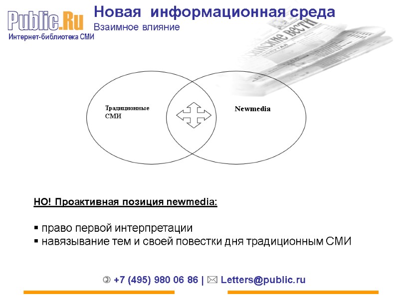 Новая  информационная среда Взаимное влияние       НО! Проактивная